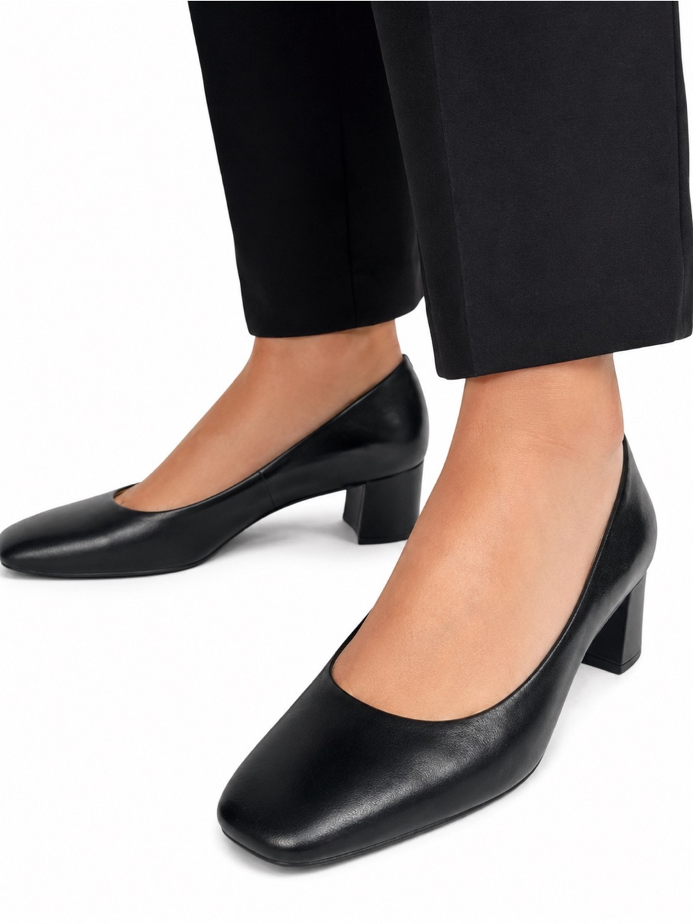 Alex Marie Black Leather Square Toe Block Heel Career Pumps Size 8M